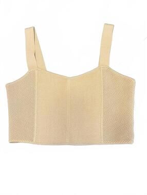 Beige Textured Knit Crop Top with Straps